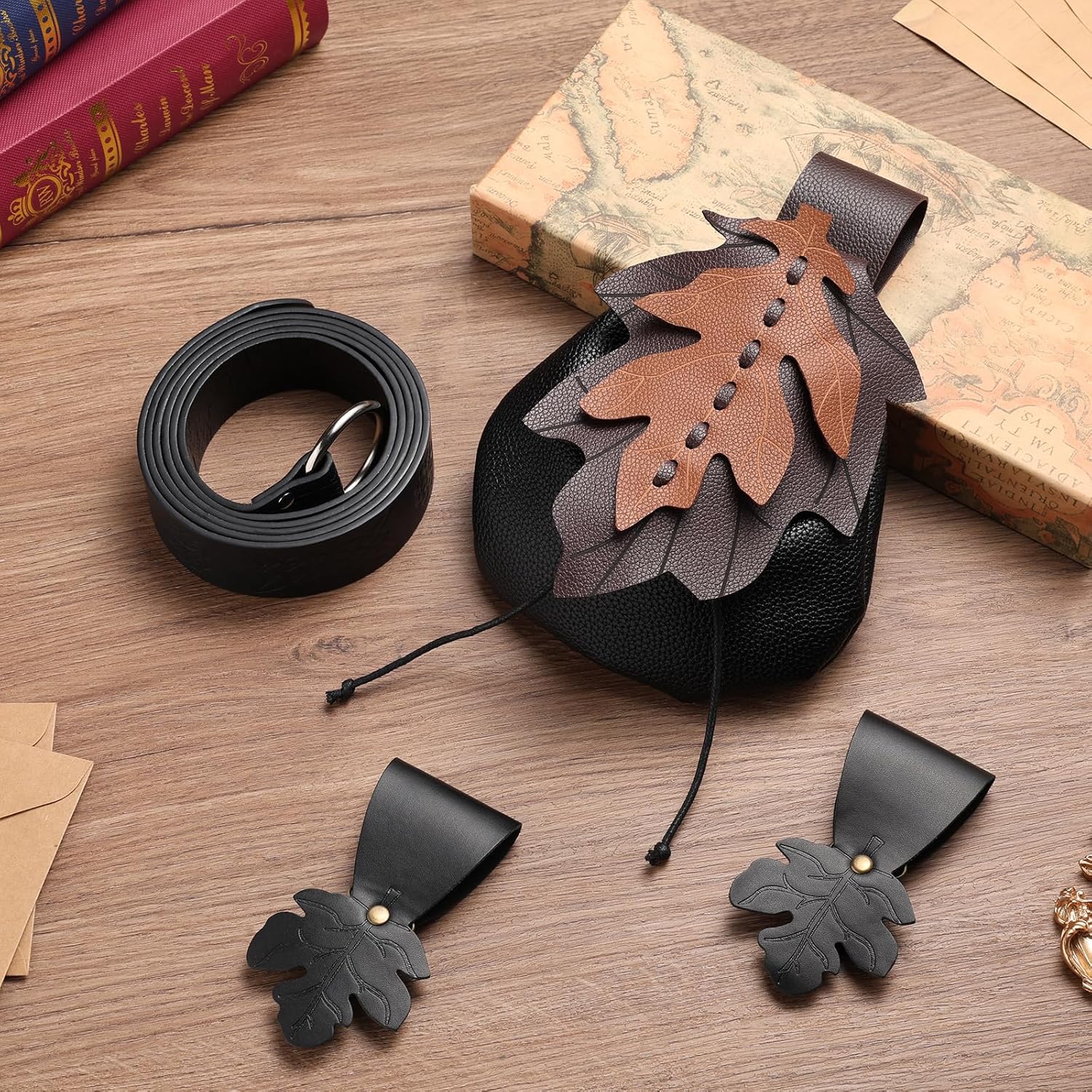 Women Renaissance Accessories Leather Belt Pouch Medieval Viking Skirt Hikes Renaissance Leaf Cosplay for Halloween - Image 3