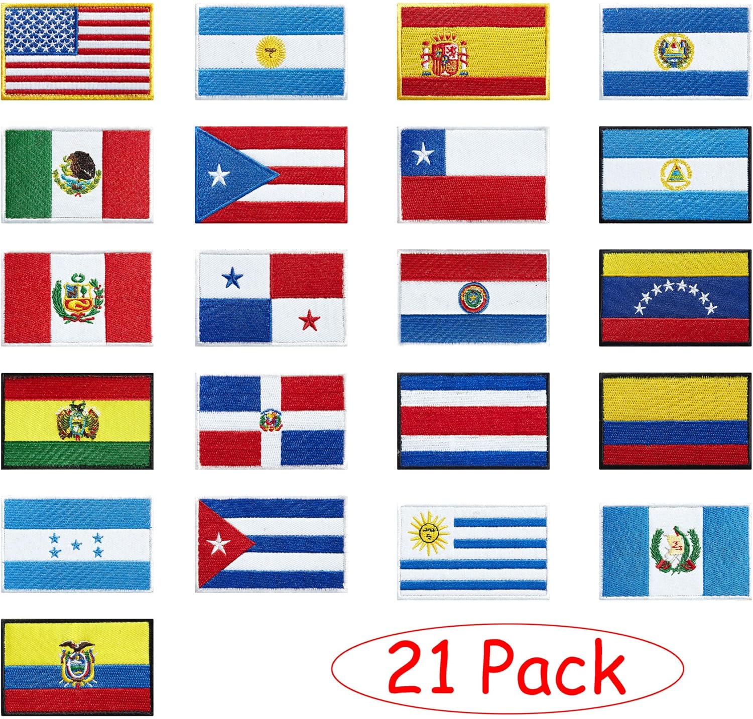 stidsds Latin America 21 Countries Flag Patch Spanish Language Speaking Assorted Latino Flags Embroidered Patches National Flags Military Tactical Patch for Clothes Hat Backpacks Pride Decor(21Pack)