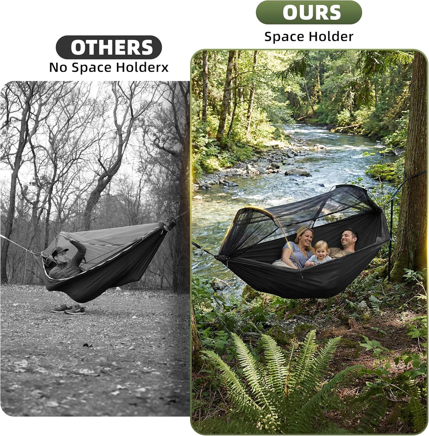 Lulladle Camping Hammock - 500lbs Capacity Portable Hammock with 2 Tree Straps and with Mosquito Net,Nylon Hanging Hammock Easy Setup and Pack for Outdoors Camping,Backpacking,Hiking - Double/Single
