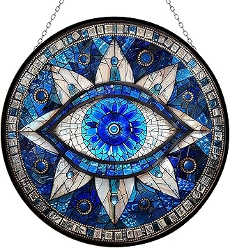 Evil Eye Stained Glass Window Hanging Sun Catcher Halloween Haning Ornament Decoration Christmas Birthday Gifts for Lover, Friends