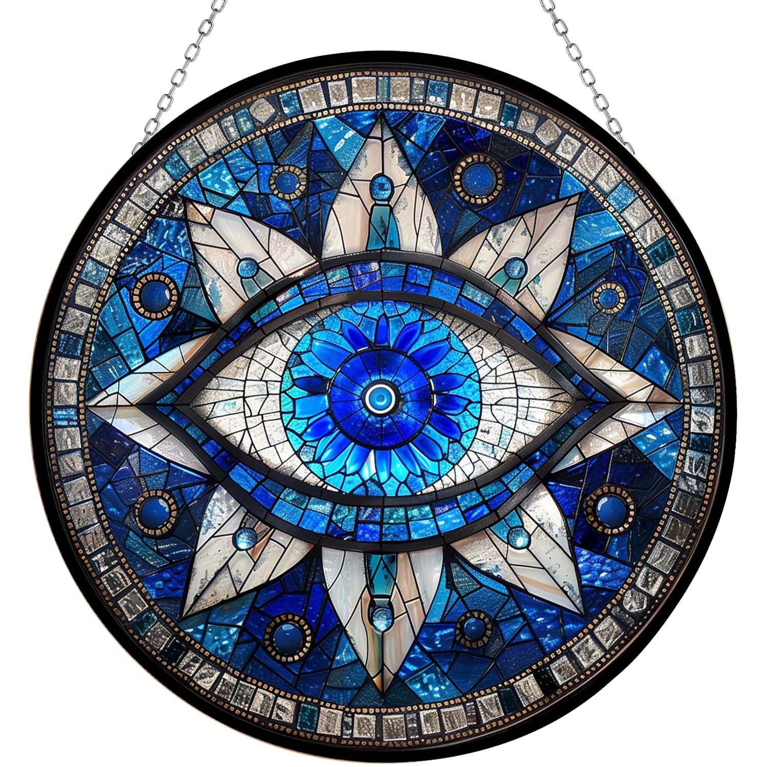 Evil Eye Stained Glass Sun Catcher with Mountain Stained Glass Window Hanging, Suncatchers for Windows Hanging, Lavender Wall Decor, for Women/Friends/Lover