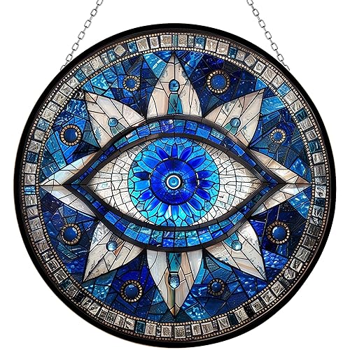 Evil Eye Stained Glass Sun Catcher with Mountain Stained Glass