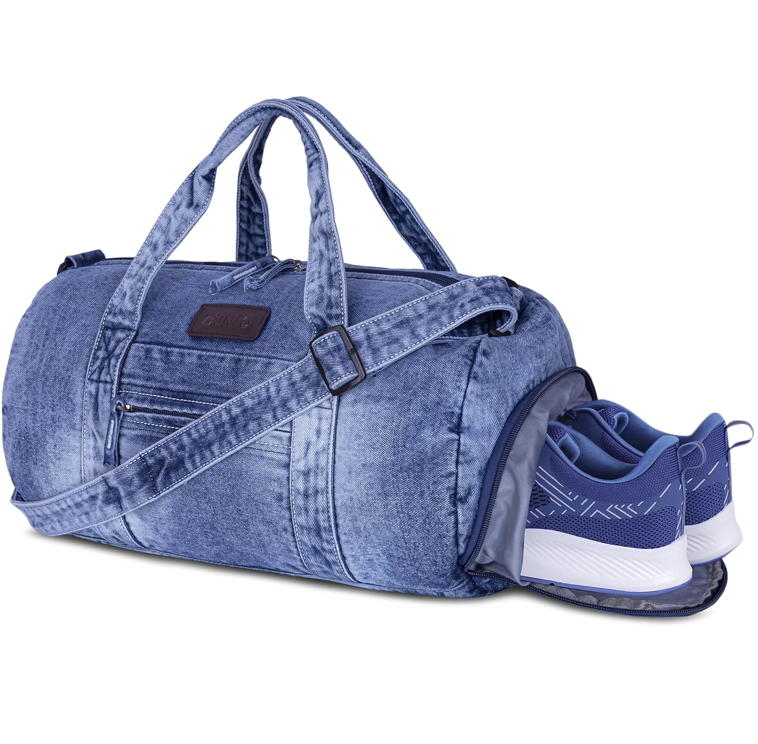 Zainto Denim Gym Bag for Men & Women | Fashion Fitness Duffle Bag with Shoe Compartment | Premium Cotton Denim Gym Bag for Travel, Workout & Daily Use (Blue)