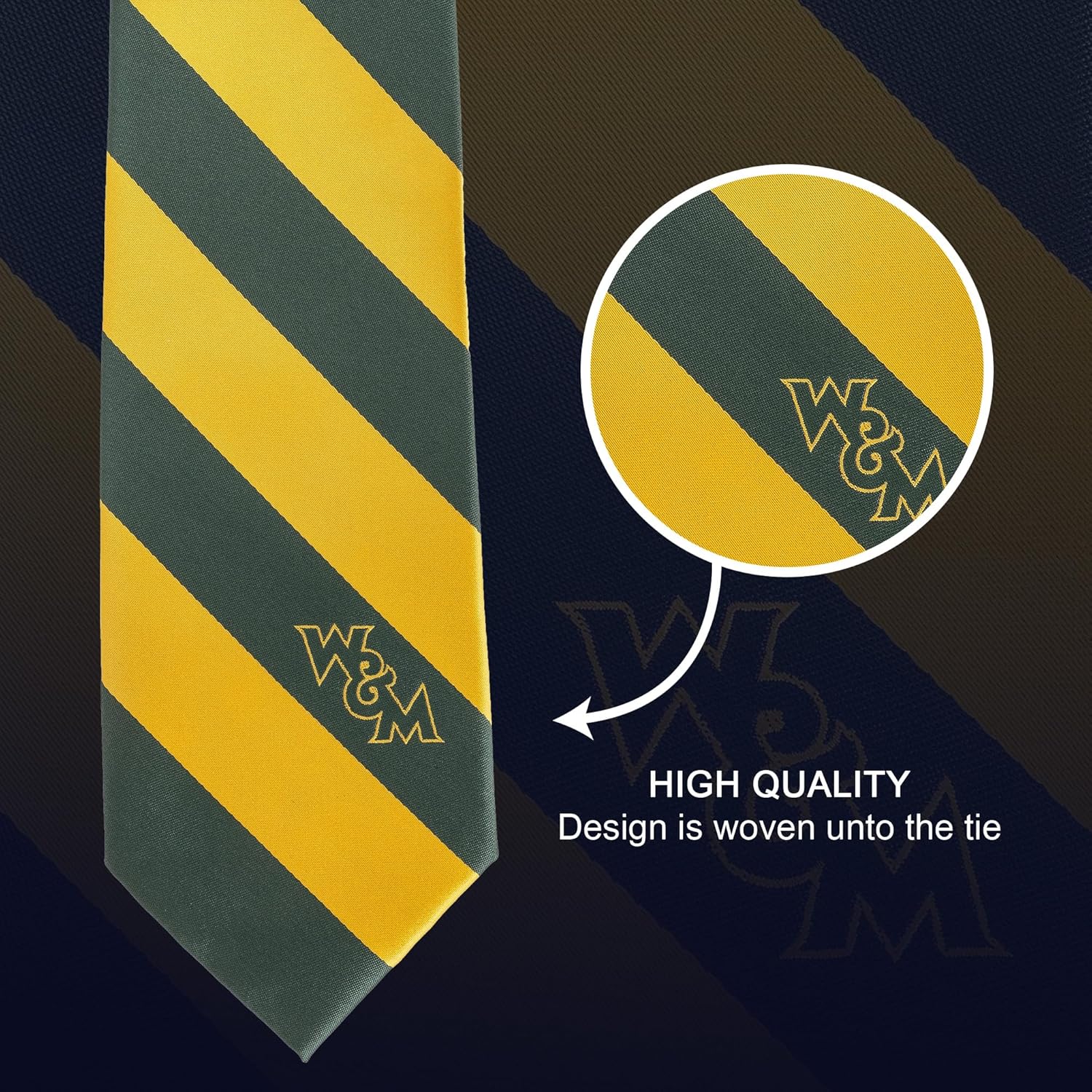 Desert Cactus College of William & Mary Neck Tie W&M Tribe 100% Polyester Necktie with Logo, Officially Licensed (Style A)