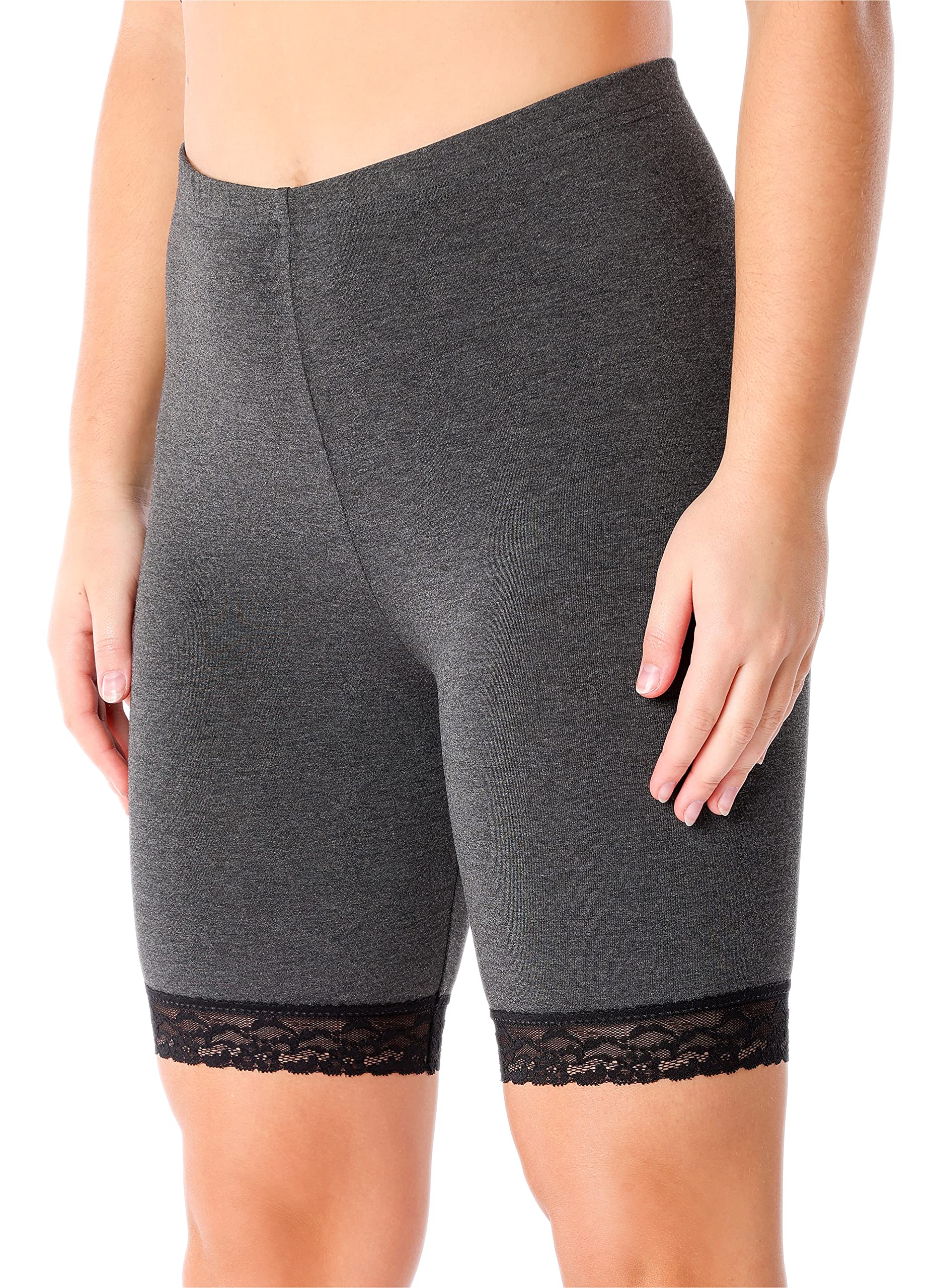Merry Style Damskie krótkie legginsy z koronką wiskozowe spodnie z wysoką talią MS10-431