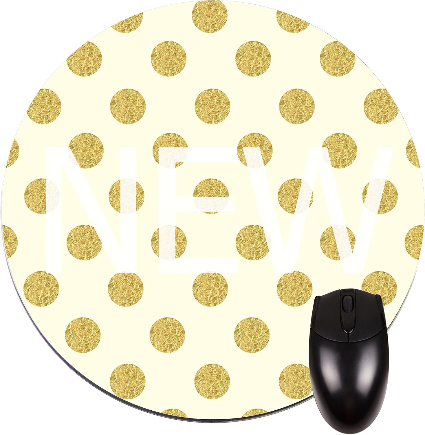 Gold Print Polka Dots-Round Mouse pad - Stylish, Durable Office Accessory Made in The USA