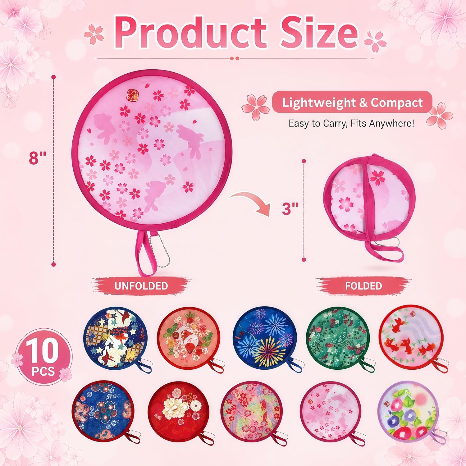 10 Pieces Japanese Foldable Fan, Handheld Compact Cooling Fans