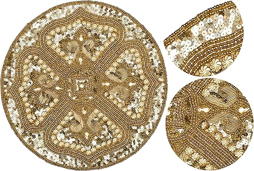 Miniatura 1 de Mantel individual redondo hecho a mano con cuentas para mesa de comedor, tapete de mesa de 13 pulgadas para reuniones, decoración ocasional y