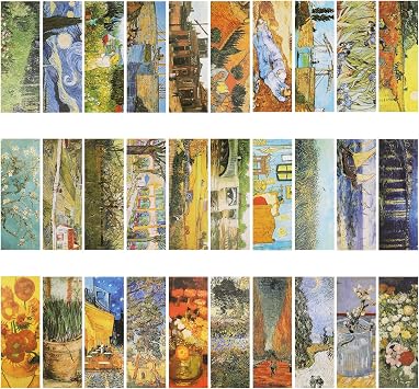 MWOOT 30 Pieces Art Painting Paper Bookmarks,Van Gogh Art Painting Page Folder Bookmark Set, Page Clip Book Mark for Book Reading Marker Gift 14 x 5CM, 30 Styles