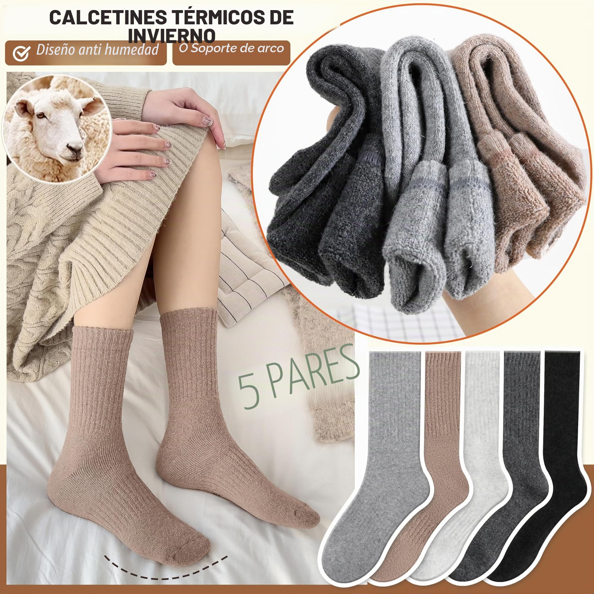 EBMORE 5 Pares Calcetines Termicos Invierno Mujer de Lana Merino, Calcetines Trabajo Gruesos y Cálidos para Mujer