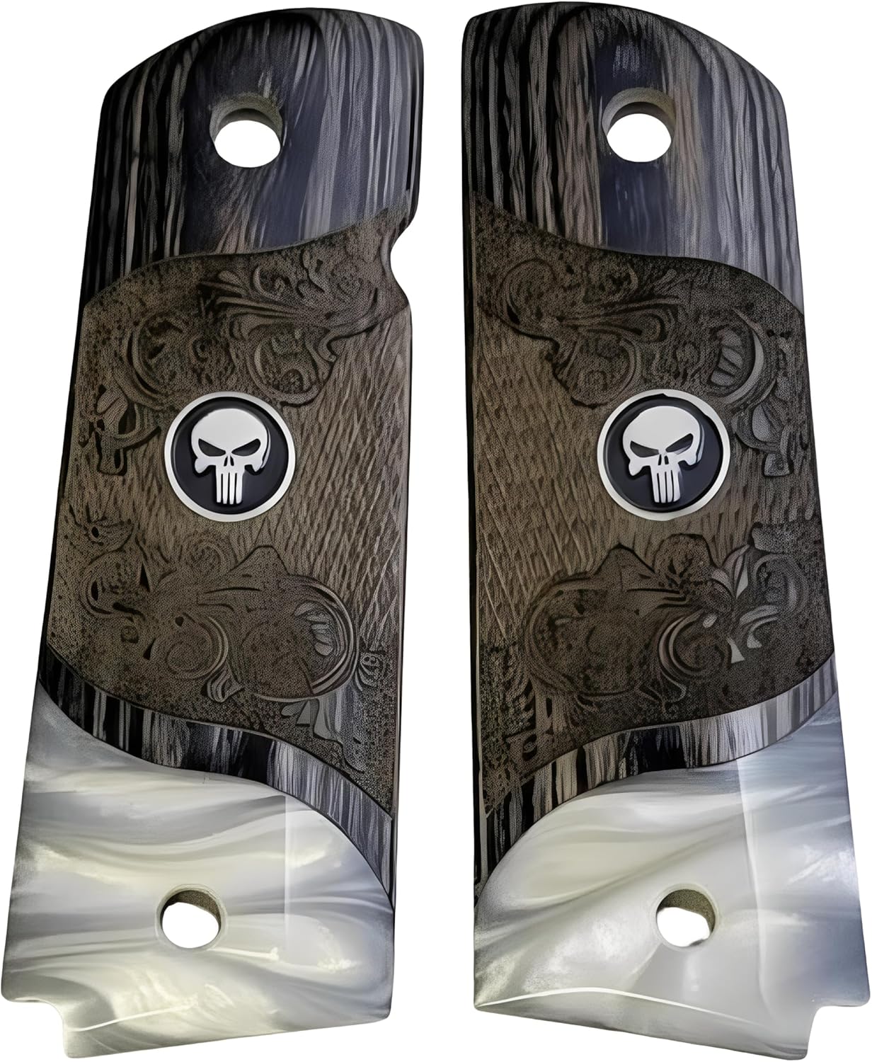 1911 Full Size Grips Carved Black Rosewood w/Acrylic Pearl with a Stylish Medallion