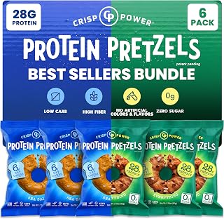Crisp Power High Protein Pretzel Crisps - (6 Pack x 1.75 oz Everything + 6 Pack x 1.75 oz Sea Salt) Plant-Based Snack. No Sugar, 28g Protein Per Pack, Vegan, Keto Friendly, Non-GMO, Kosher Non-Dairy