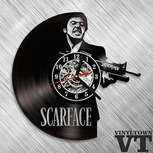 Miniatura 1 de Scarface Tony Montana - Reloj de pared con diseño de disco de vinilo, decoración hecha a mano, regalo original, único, decorativo, 12 pulgadas (11.8