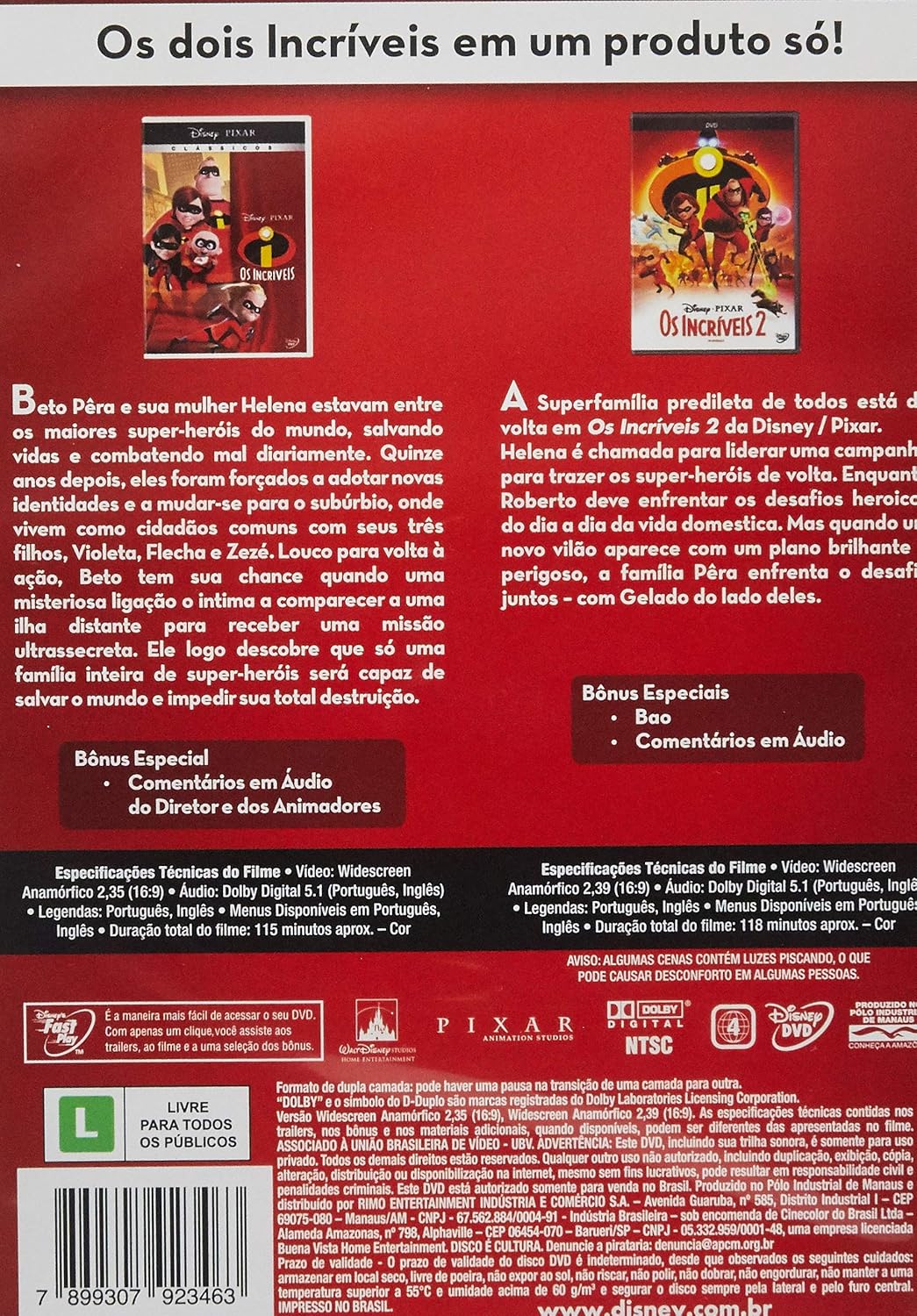 DVD Disney Os Incríveis 1 + 2 [ The Incredibles ] [ Brazilian Edition ] [ Audio and Subtitles in English + Portuguese ]