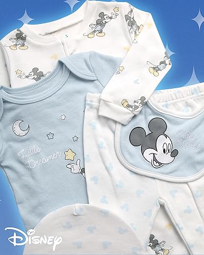 Miniatura 6 de Disney Ropa para bebé recién nacido, 7 piezas, Mickey Mouse Winnie the Pooh, babero, enterizo, gorro, bolsa de regalo, conjunto de regalo