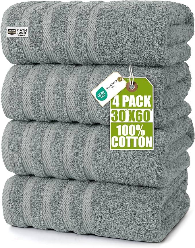 Utopia Towels 4 Pack Premium Extra Large Bath Towels Set, (30 x 60 Inches)