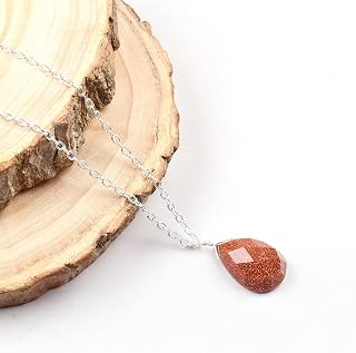 Natural Sunstone Pendant, Brass in White Plating, Gemstone Necklace, Gemstone Jewelry, Stone Pendant, Handmade, Pear Shape, Gift Her