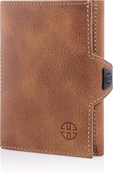 TRUSADOR Verona Unisex RFID Trifold Leather Wallet Front Pocket, Cognac Tan, Small, Card Holder