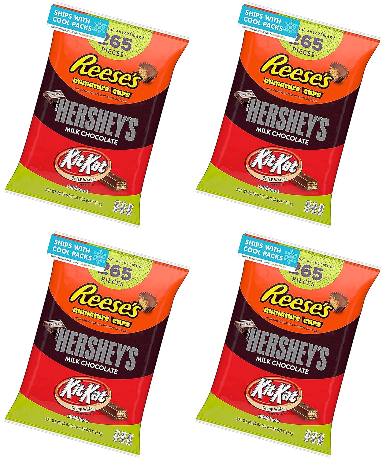 REESE'S, HERSHEY'S and KIT KAT Assorted Milk Chocolate Miniatures Candy, Bulk, 80.39 oz Bulk Variety Bag (265 Pieces) : Grocery & Gourmet Food