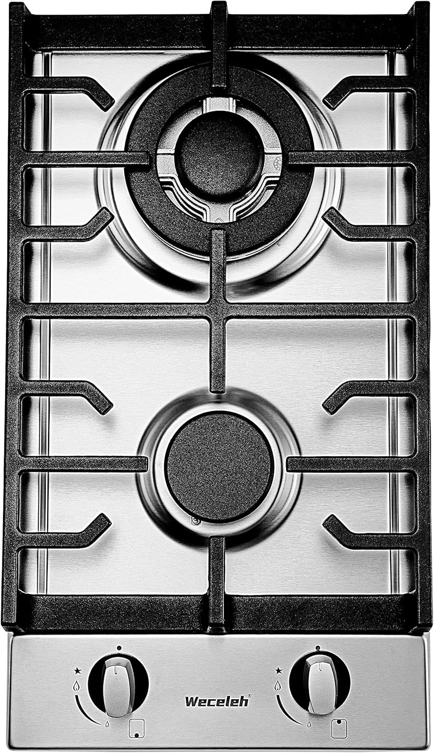 Weceleh Gas Cooktop 2 Burner, 12 Inch Natural Gas Stove Top