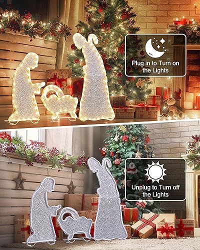 Miniatura 6 de Decoraciones de Navidad para exteriores, escenas de pesebre, juego de 3 juegos de Belén iluminados, luces LED de neón de 23 pulgadas, decoración de