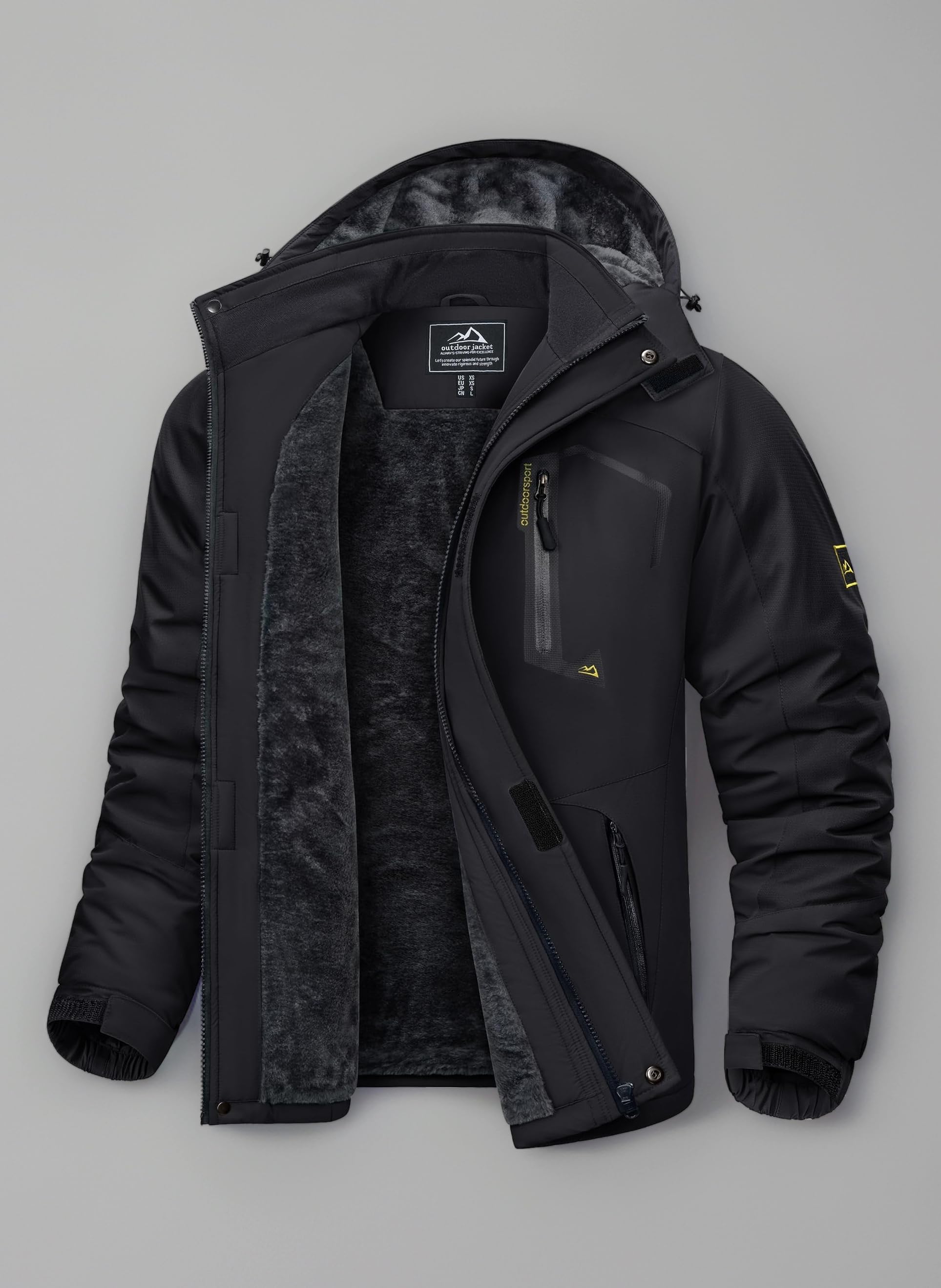 KEFITEVD Men's Waterproof Fleece Jackets Winter Warm Ski Raincoats Outdoor Thermal Coats with Detachable Hood