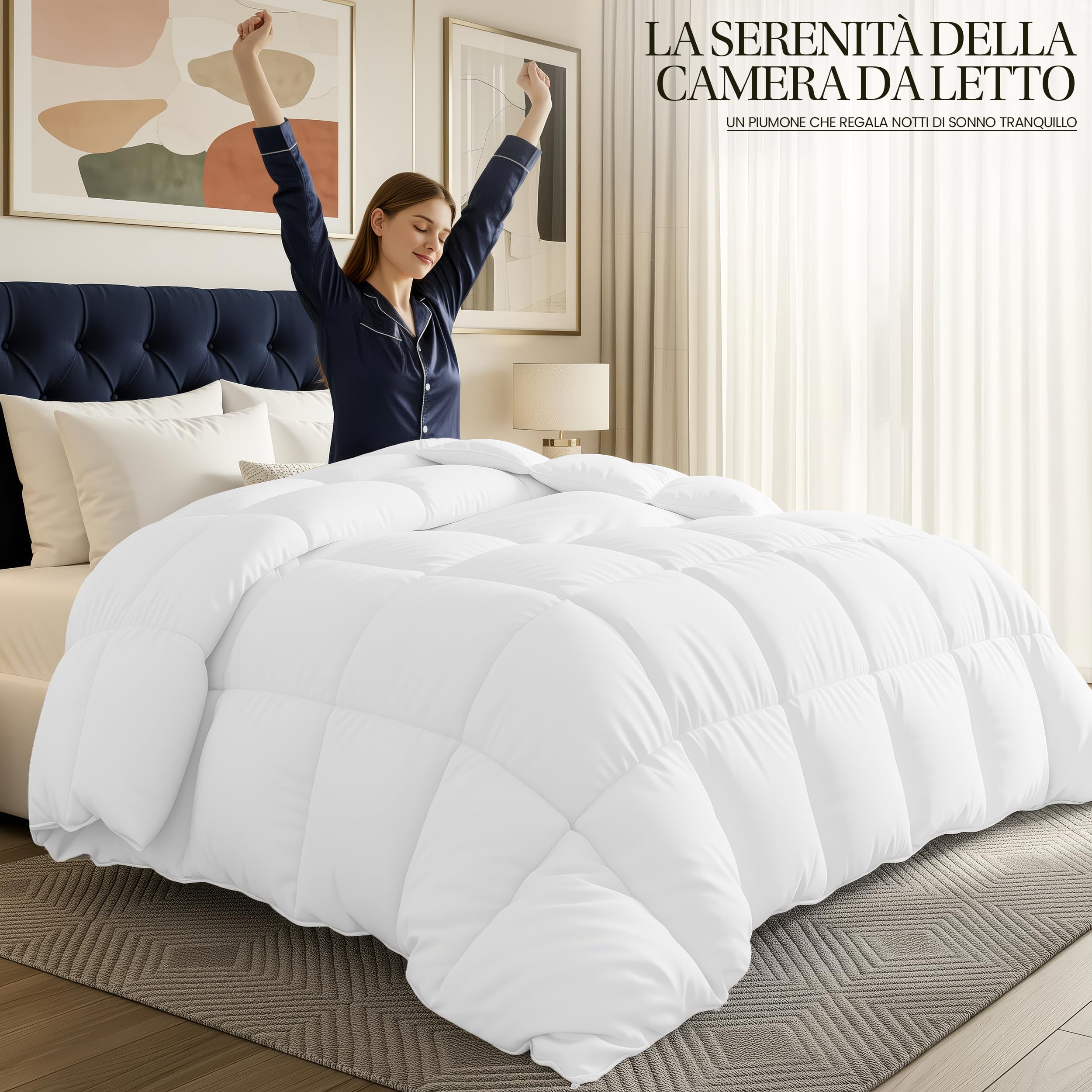 Utopia Bedding Invernale Piumone - Piumino Letto Matrimoniale - Trapunta Matrimoniale 100% Microfibra in Fibra Cava (Bianco, 230 x 220 cm - 350 gsm)