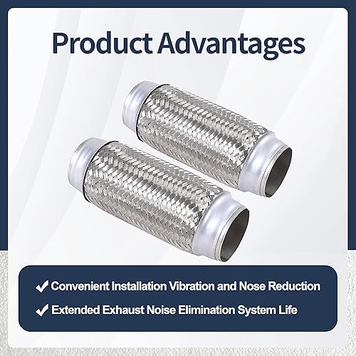 Miniatura 6 de Tubo flexible de escape de acero inoxidable, doble trenza de 2.5 pulgadas x 8 pulgadas con extremos de 8 pulgadas de largo