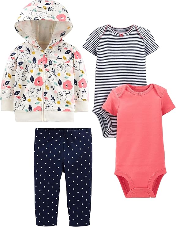 Simple Joys by Carter’s 4-Piece Baby Girl Outfit Set – Jacket, Pants & Bodysuits (Newborn–24 Months, Multiple Colors) | Carter’s