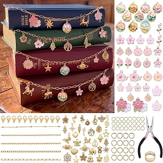 Sureio Gold 5 Rolls 16.4ft Bible Chain Making Kit, 90 Charms, Floral