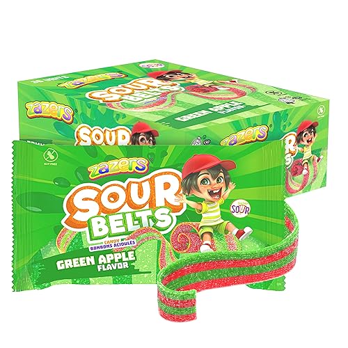 Sour Belts Candy  Caramelos envueltos individualmente para frescura  Sabor manzana verde  Dulces bajos en grasa y bajo en sodio  Caramelos Kosher