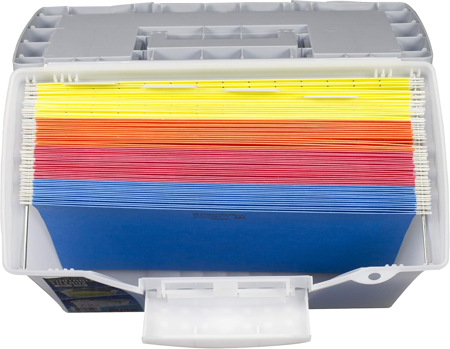 Storex Portable File Box with Organizer Lid, 17.13 x 9.63 x 11 Inches, Frosted/Silver (STX61511U01C)