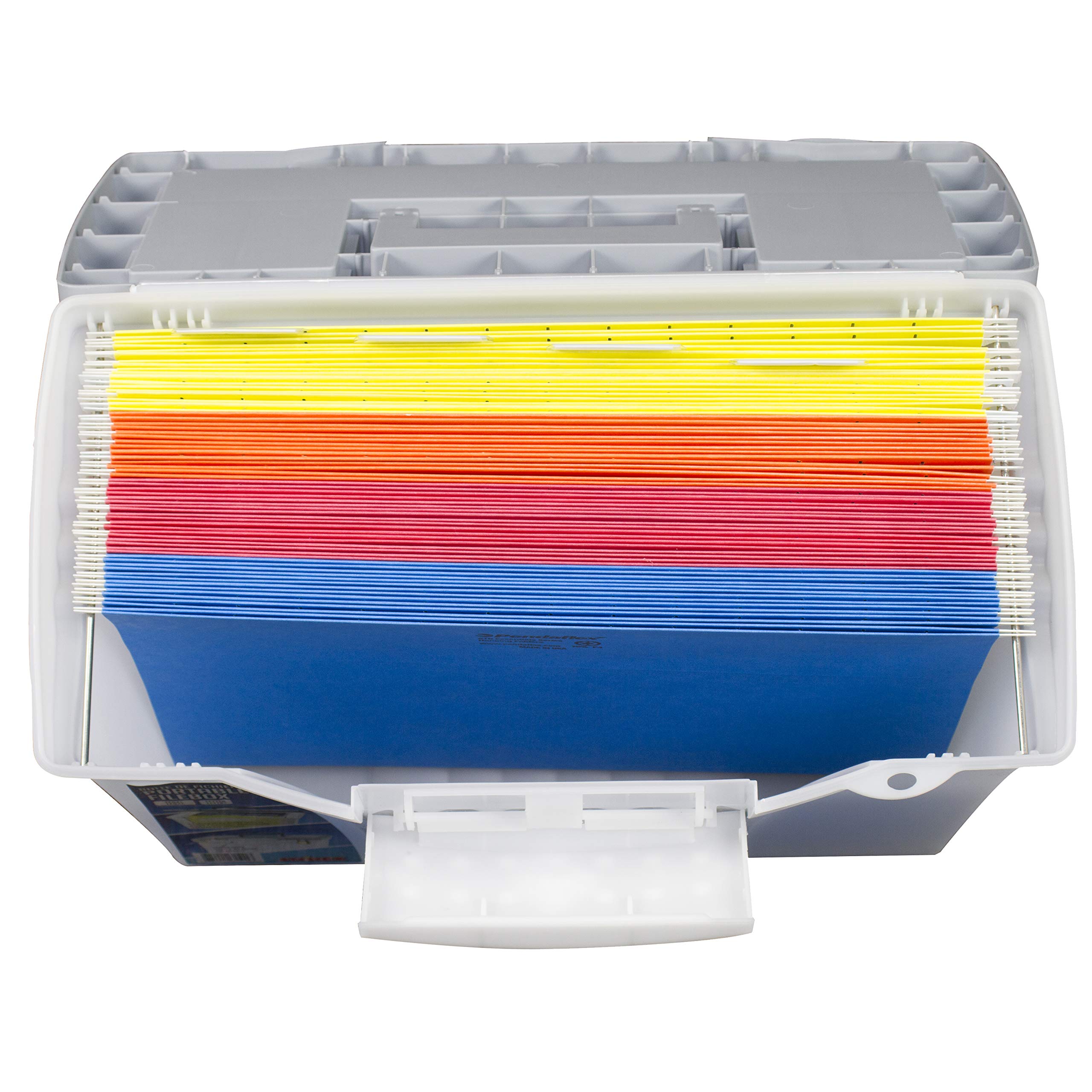 Storex Caja de archivos portátil con tapa organizadora, 17.13 x 9.63 x 11 pulgadas, esmerilado/plateado (61511A01C)