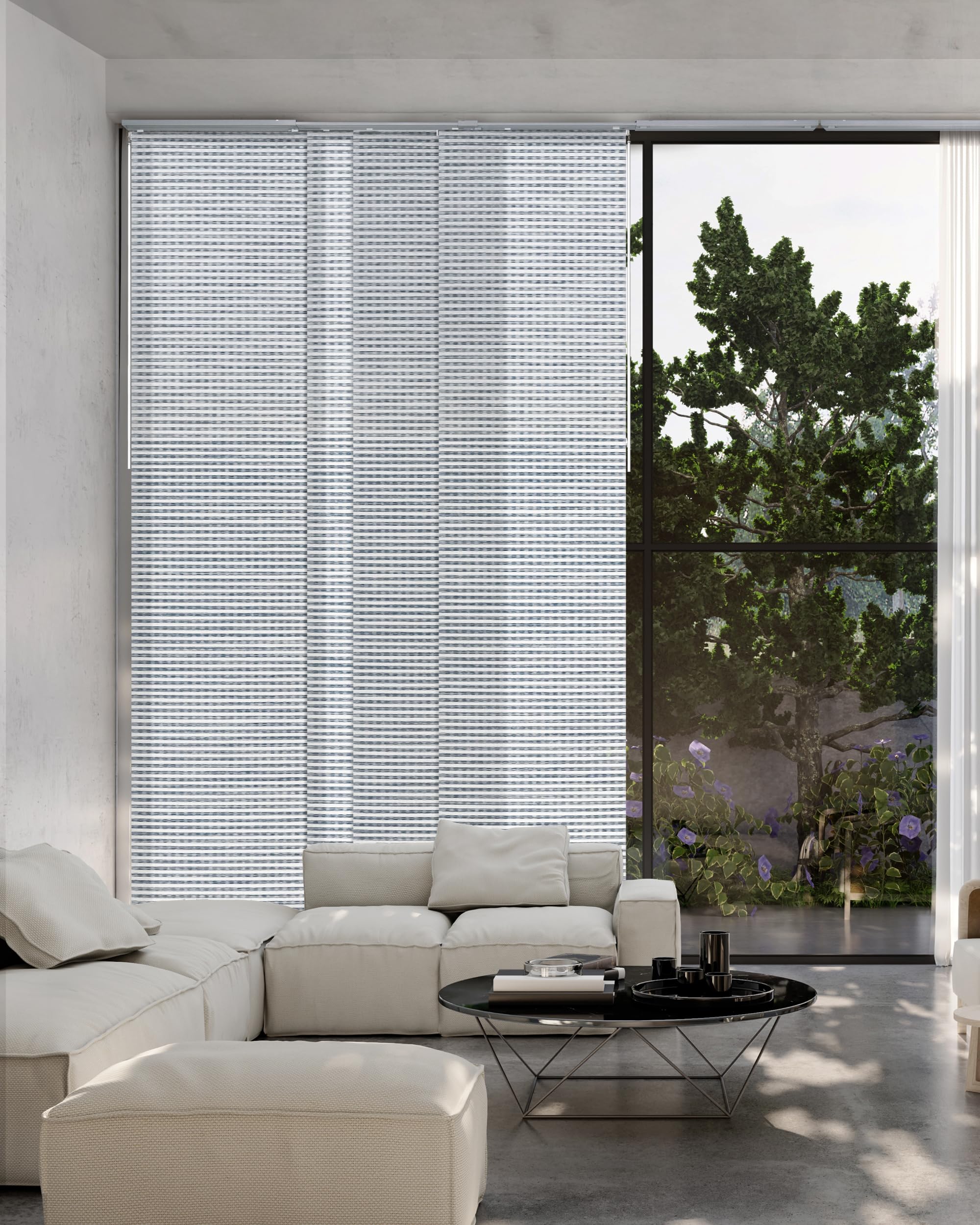 GoDear Design Adjustable Vertical Blinds for Sliding Glass Doors 45.8"- 86" W x 96" H, Extendable Panel Track Sliding Glass Door Blinds, Trimmable Fabric Vertical Shades, Light Filtering, Shinonome