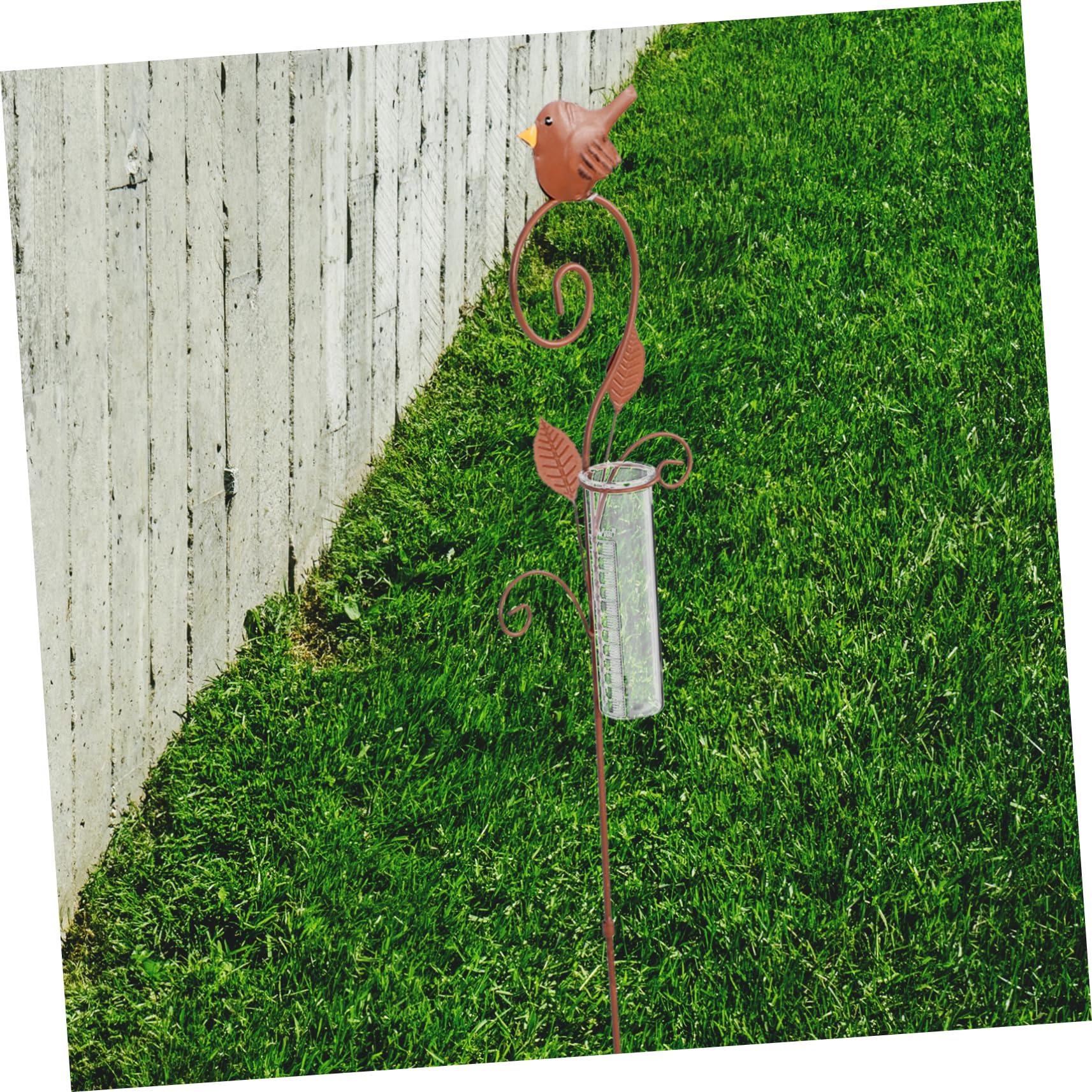 Pluviometro da Giardino con Paletto in Ferro e Vetro Marrone | Misuratore Decorativo per Patio e Casa, Lettura delle Precipitazioni, Stile Europeo Creativo