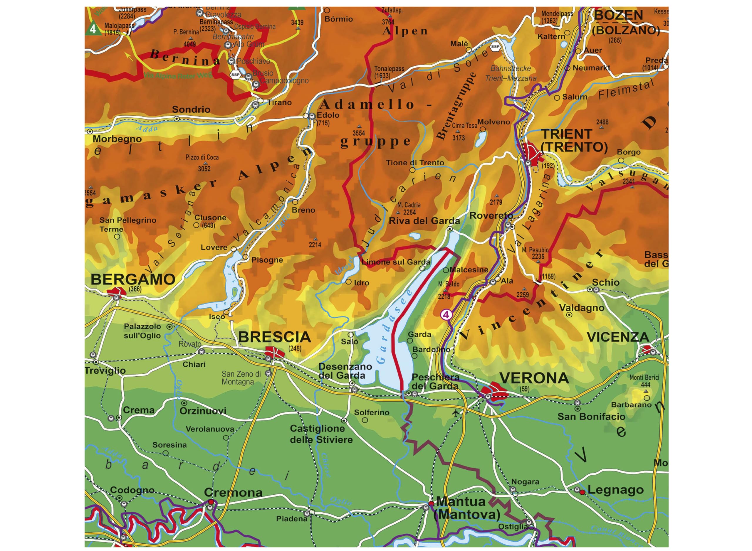 Alpenraum mit Weitwander- und Radfernwegen zum Pinnen auf EasyPrint - Platte mit Wandhalterung, 120x80cm: Wandkarte