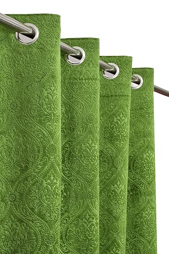 Homefab India 2 Piece Velvet Long Door Curtains - 9 feet, Green