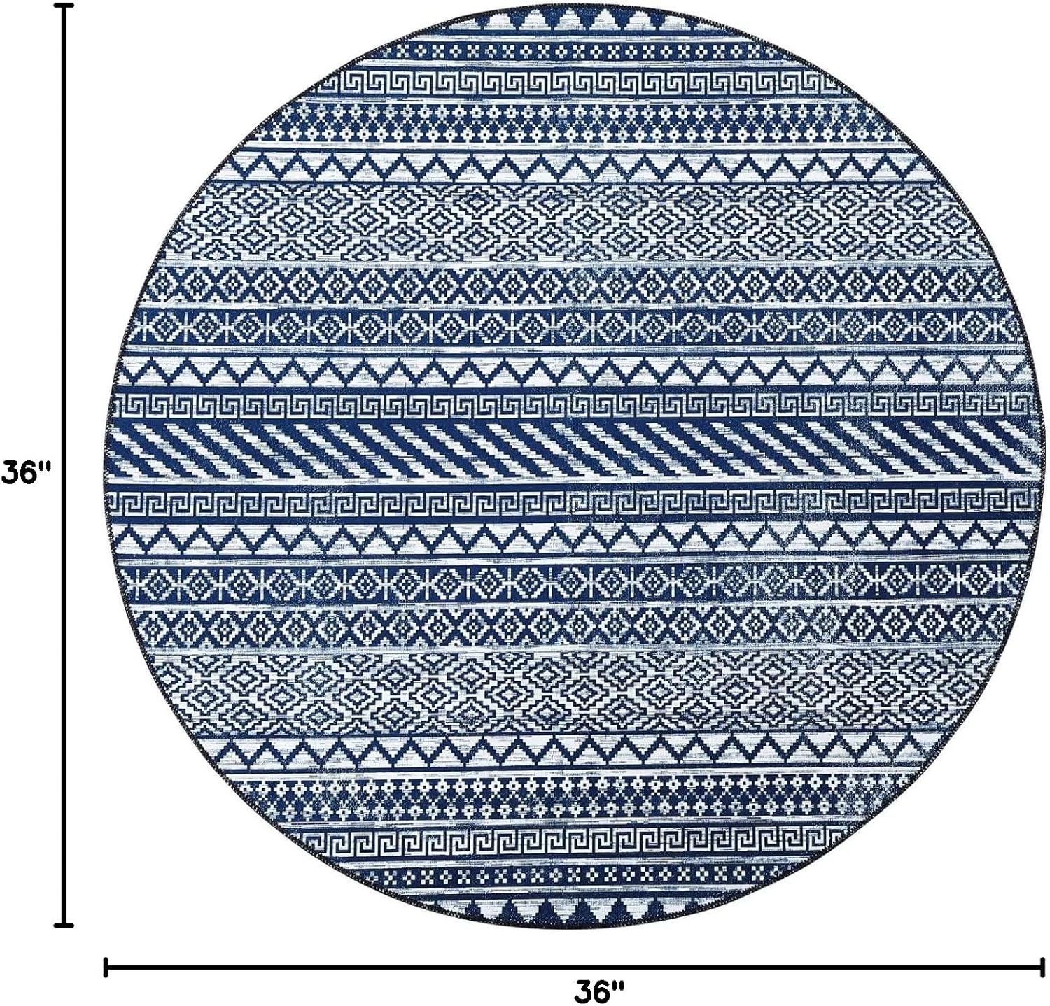 Zacoo Moroccan Rug 3x3 Round Area Rug Machine Washable Boho Rug Small Circle Entryway Throw Carpet Non Slip Stain Resistant Floorcover Mat Farmhouse Rug Modern Carpet for Bedroom Living Room, Navy