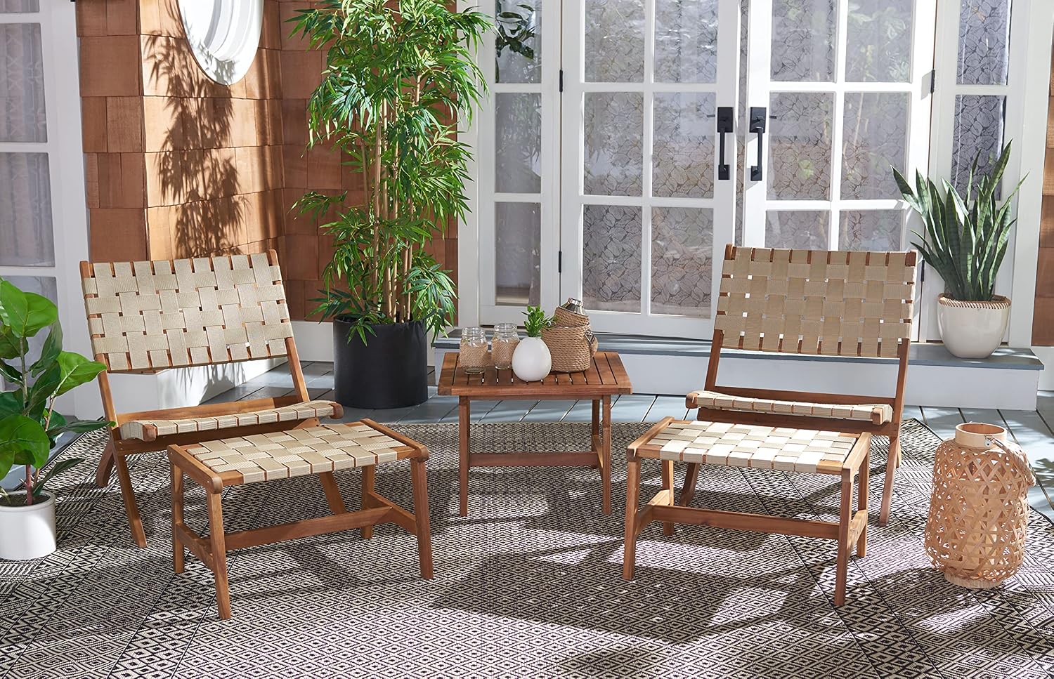 SAFAVIEH Outdoor Collection Darryl Acacia Wood 5-Piece Patio Set PAT7078A, Natural/Light Brown