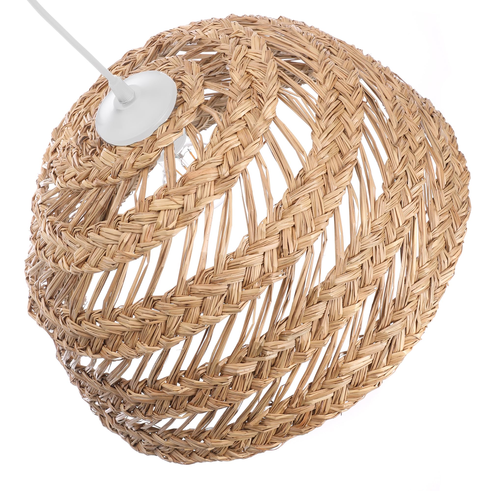 LUSSIOL - Luminaire Denva, lustre naturel - lampe suspendue en seagrass tressé - câble plastique blanc, douille E27 - possibilité ampoule LED - 60W maxi, Diam. 40 x H. 20 cm