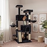 SHA CERLIN 65in Larger Cat Tree Tower Condo for Indoor Kitties/Multi-Level Furniture Activity Center with Wide Base/Cozy Plush Cat Perches/Baskets/Sisal Scratching Posts and Hammock/Dark Grey