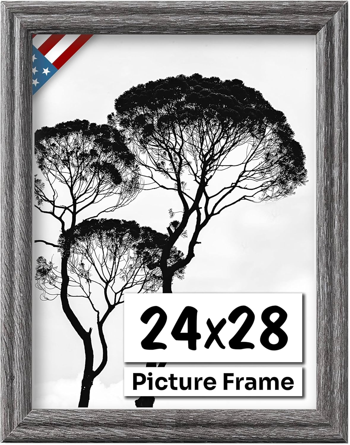 Barnwood Gray 24x28 Picture Frame .75" Inch Wide - Handmade American Solid Wood Picture Frames with Preinstalled Hangers and UV Blocking Plexiglass Frames