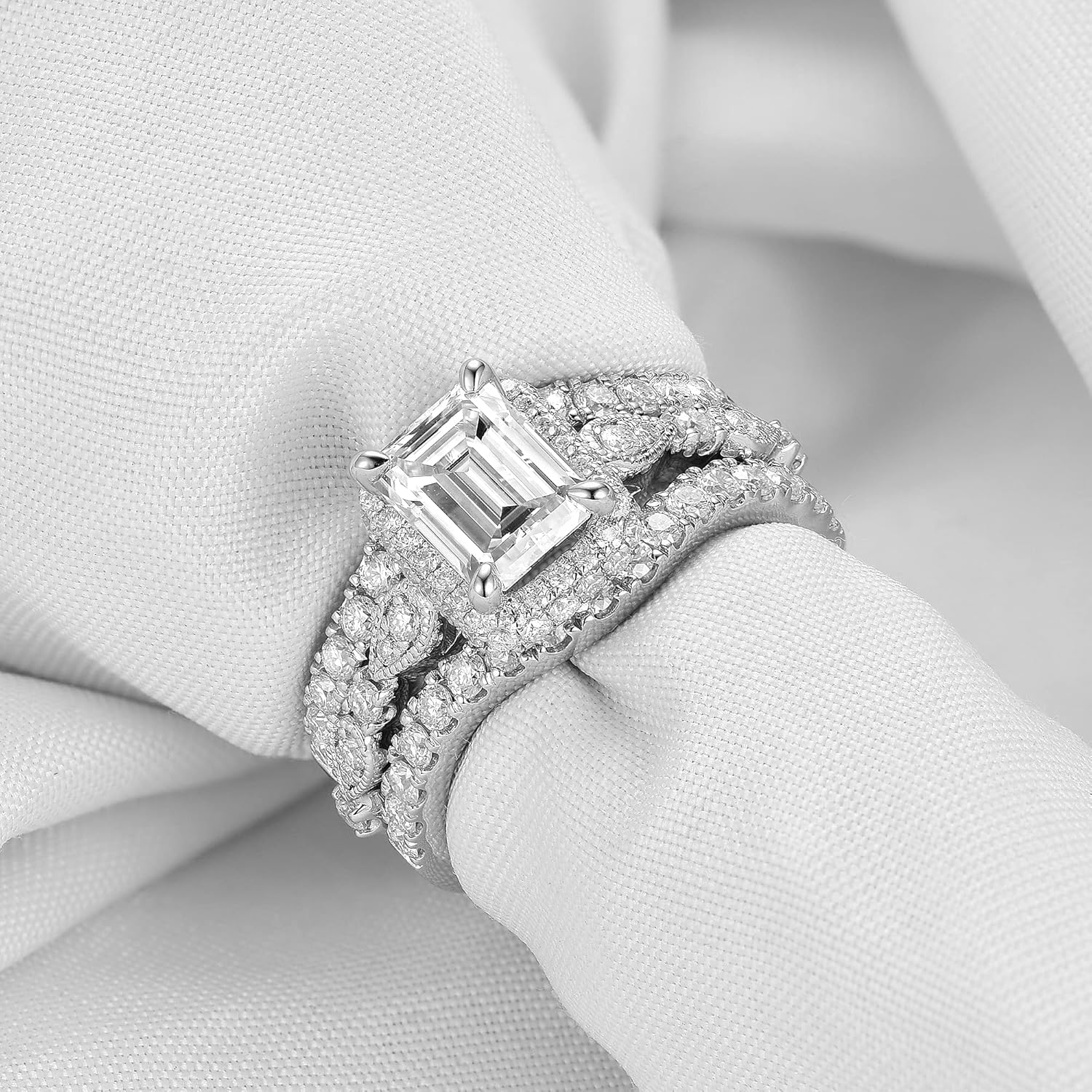 DovEggs Moissanite Enhancer Wedding Band for Women Eternity Half Band 0.85ctw FGH Color Round Cut Moissanite Lab Grown Diamond Engagement Ring Anniverasry Sterling Silver