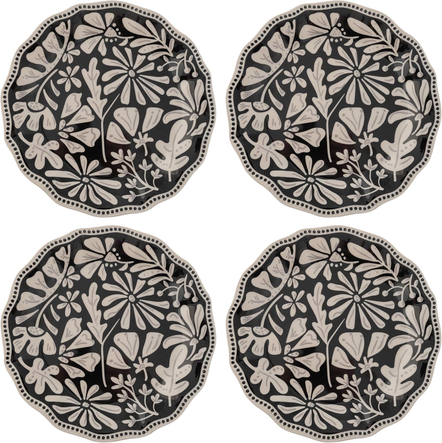 Karma Dusk Floral Melamine Salad Plates Set of 4 - 8.75" Dishwasher Safe Reusable Plates for Indoor Outdoor Dining