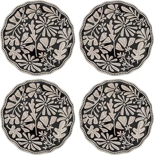 Karma Dusk Floral Melamine Salad Plates Set of 4 - 8.75" Dishwasher Safe Reusable Plates for Indoor Outdoor Dining
