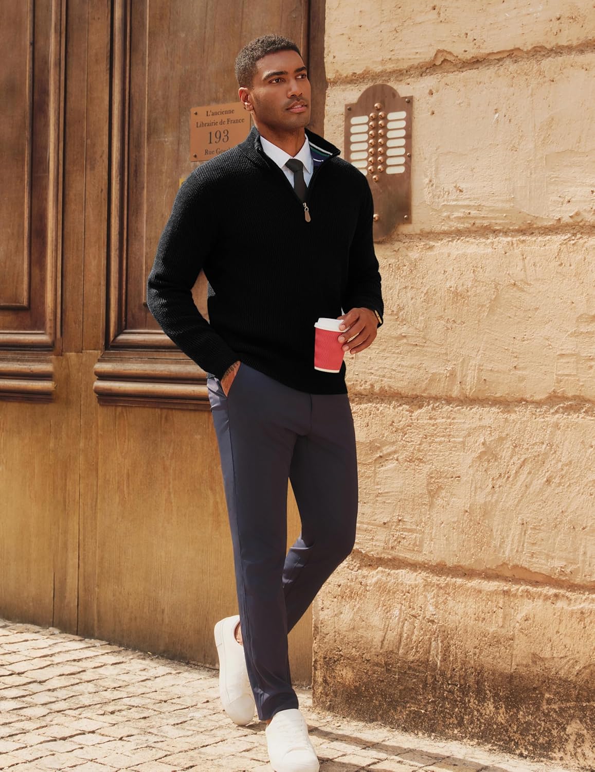 PJ PAUL JONES Men Quarter Zip Pullover Sweaters Lightweight Knit Dress Sweater for Glof Work Casual - Image 5