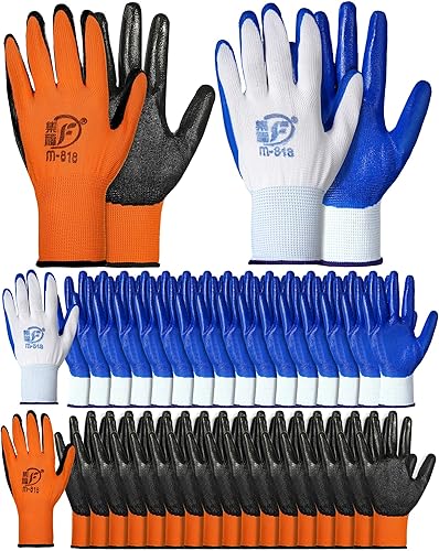 Vista 13 de Honeydak 36 pares de guantes de jardinería para hombres y mujeres, guantes de jardín con revestimiento de goma transpirable Rojo