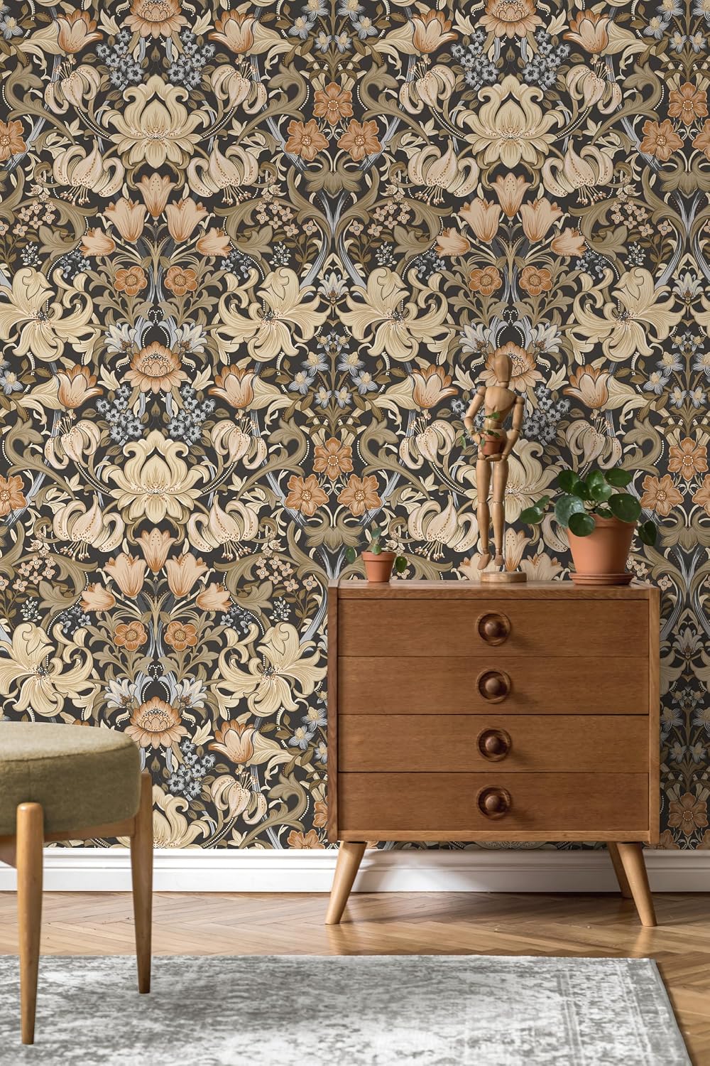 Holden Fleurmont Charcoal Non-Pasted Wallpaper – Elegant Floral Tapestry Design, 56 Sq Ft Coverage – Paste-the-Wall Wallcovering