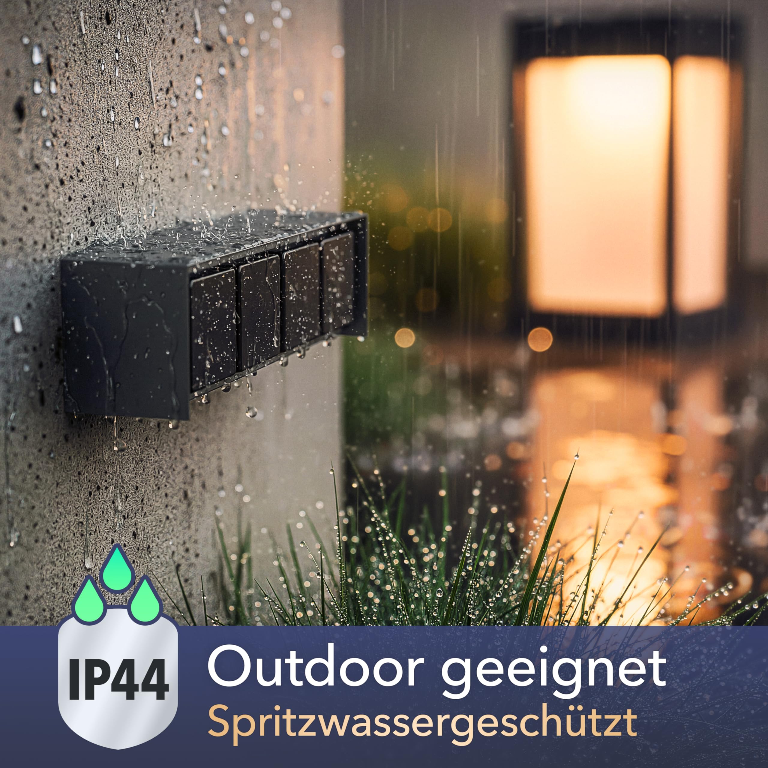 ledscom.de: toma de corriente exterior cuádruple STEDDA con 4 enchufes y cable de 2 m, IP44, acero inoxidable antracita en posición horizontal; tomas de corriente para jardín, terraza y exteriores