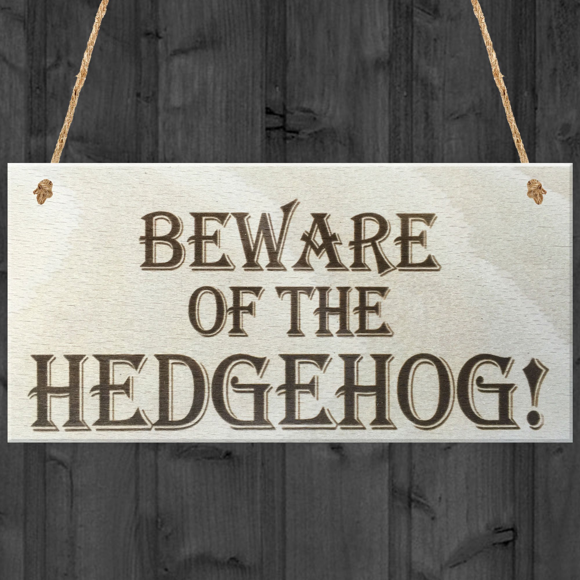 Red Ocean Beware Of The Hedgehog Wooden Hanging Shabby Chic Plaque Gift